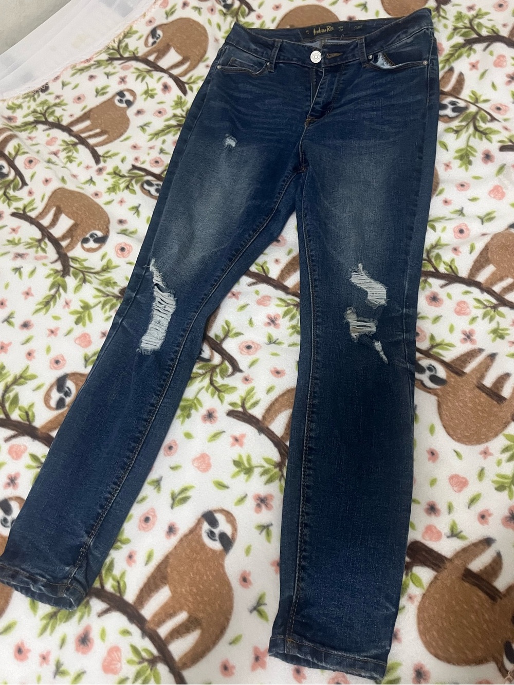 Dark Blue Distressed Junior Jeans - Slim Fit